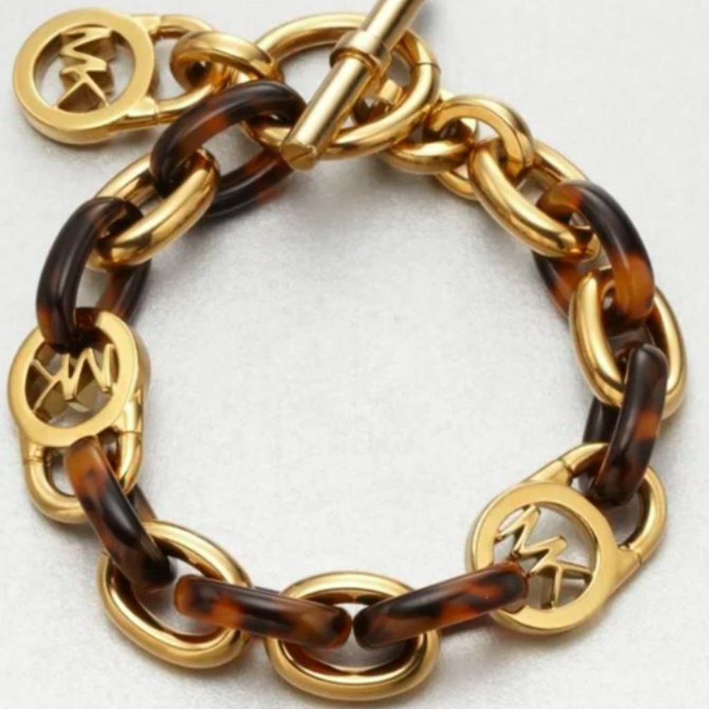 Michael Kors gold tortoise shell link bracelet